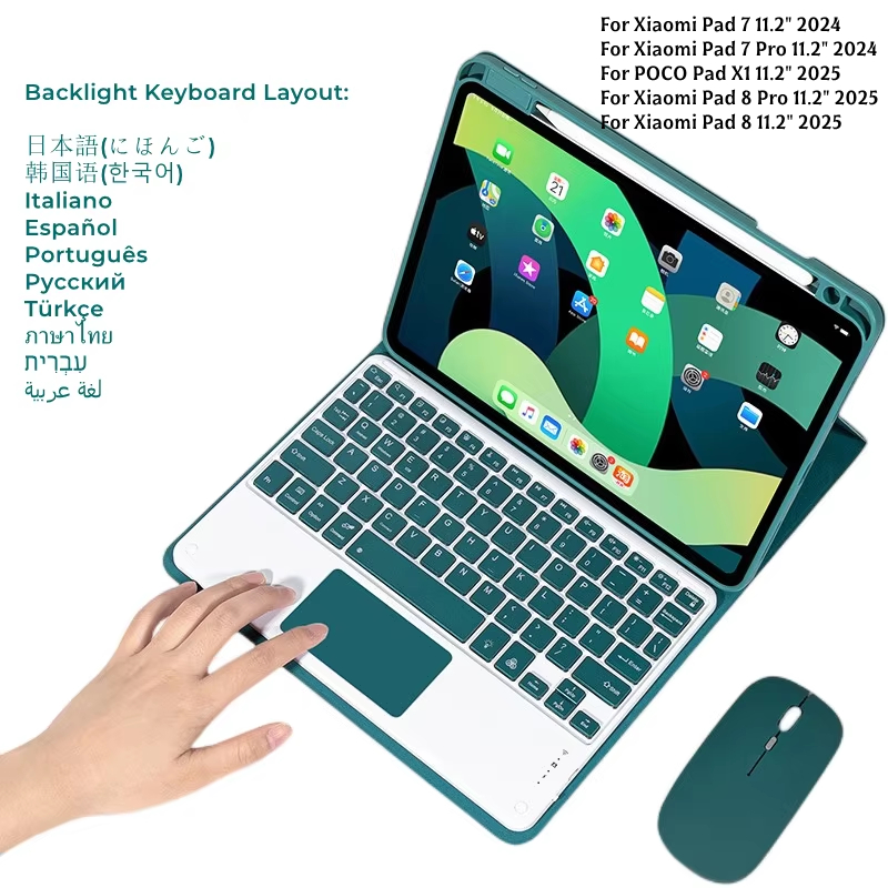 Gaming Keyboard Mechanical Wireless - เคสคีย์บอร์ดเรืองแสงพร้อมเมาส์สำหรับ Xiaomi Pad 8/8 Pro 11.2