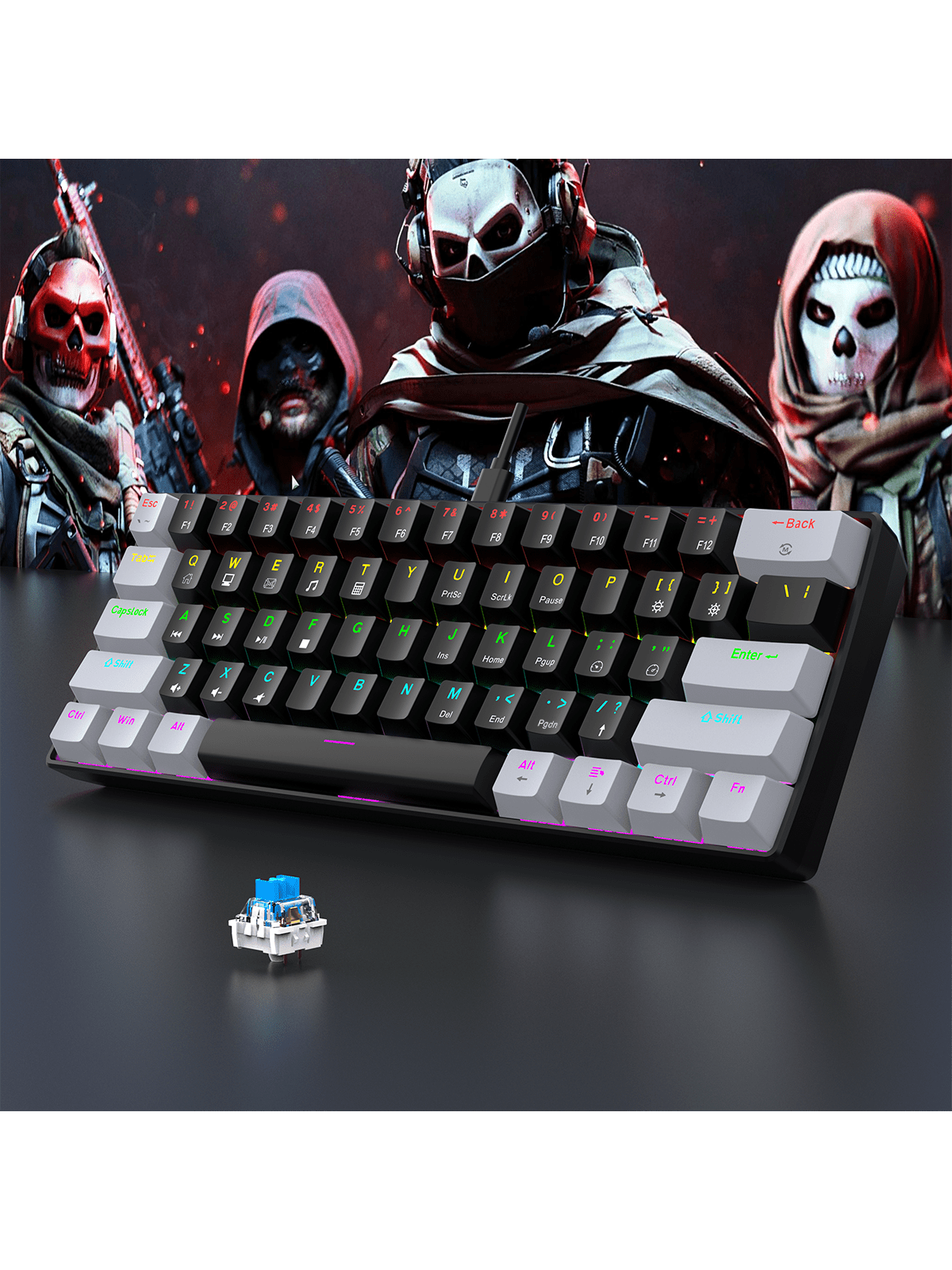 Gaming Keyboard 1 Hand - คีย์บอร์ดเกมมิ่งแบบมีสาย 60% พร้อมไฟ RGB ดีไซน์กะทัดรัดพิเศษ สำหรับเกมเมอร์และผู้พิมพ์งานบนพีซี/แมค