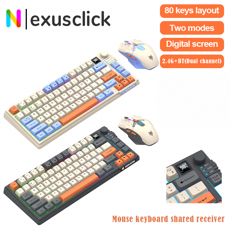 Gaming Keyboard Mouse Wireless - ชุดคีย์บอร์ดและเมาส์เกมมิ่งไร้สายบลูทูธ 2.4G แบบสองโหมด พร้อมไฟแบ็คไลท์ RGB คีย์บอร์ดกลไกสำหรับสำนักงาน