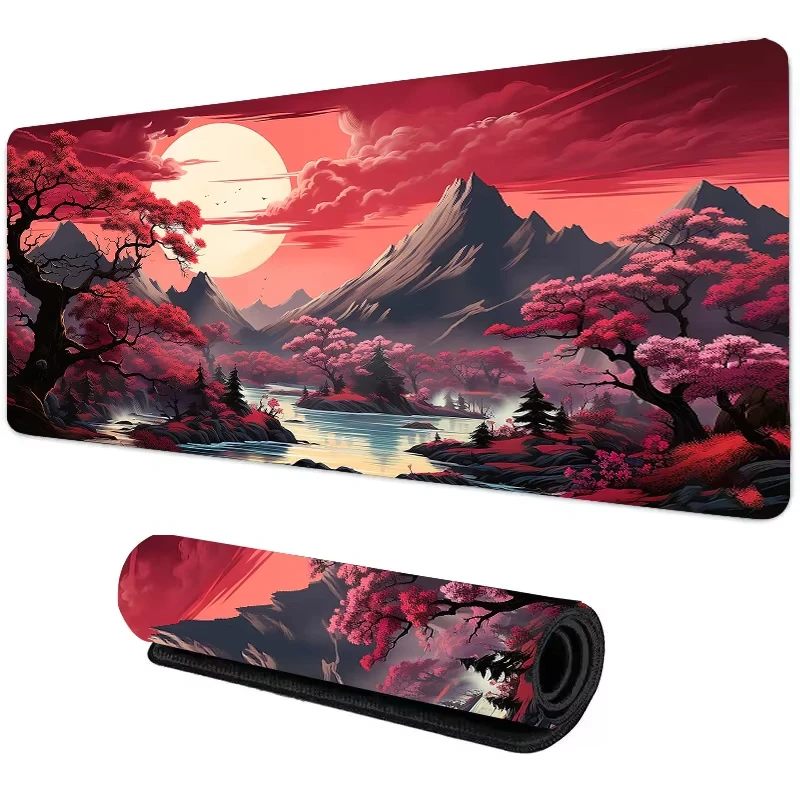Gaming Keyboard Nearby - แผ่นรองเมาส์ซิลิโคนลายภูเขาพระอาทิตย์ตก แผ่นรองเมาส์ขนาดใหญ่ แผ่นรองเมาส์ลายภูมิประเทศสำหรับคีย์บอร์ด พร้อมแผ่นรองโต๊ะกันลื่น