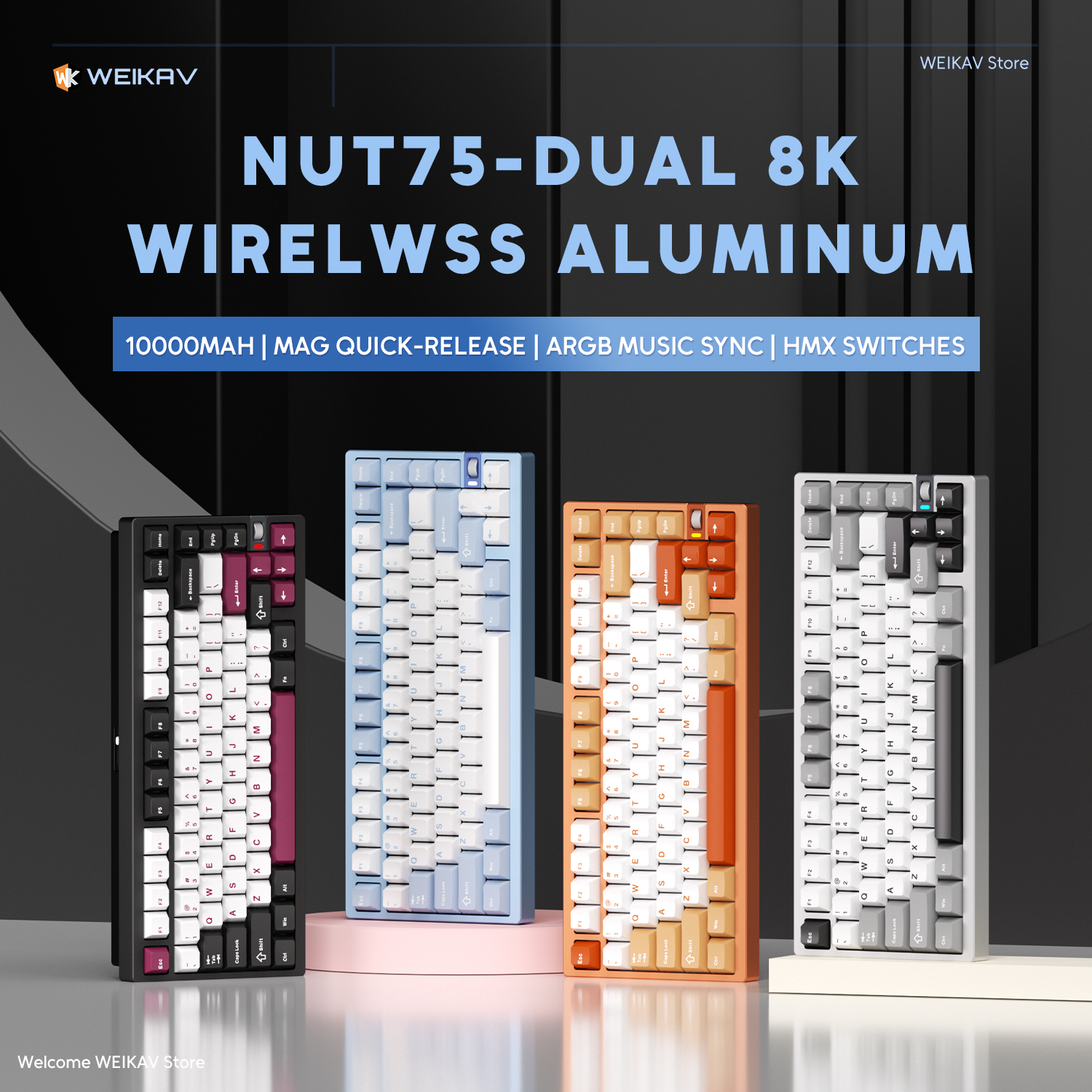 Hot Swap Pcb - (มีสินค้าในสต็อก) WEIKAV NUT75 ชุดคีย์บอร์ดเกมมิ่งแบบกลไกไร้สายอลูมิเนียม 75% รองรับบลูทูธและสายสำหรับเกมเมอร์