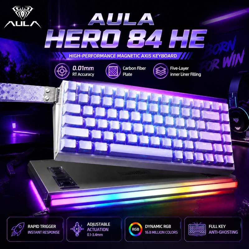 Gaming Keyboard Ergo - คีย์บอร์ดเกมมิ่งแมคคานิคอล AULA HERO84 พร้อมสวิตช์ Hall Effect