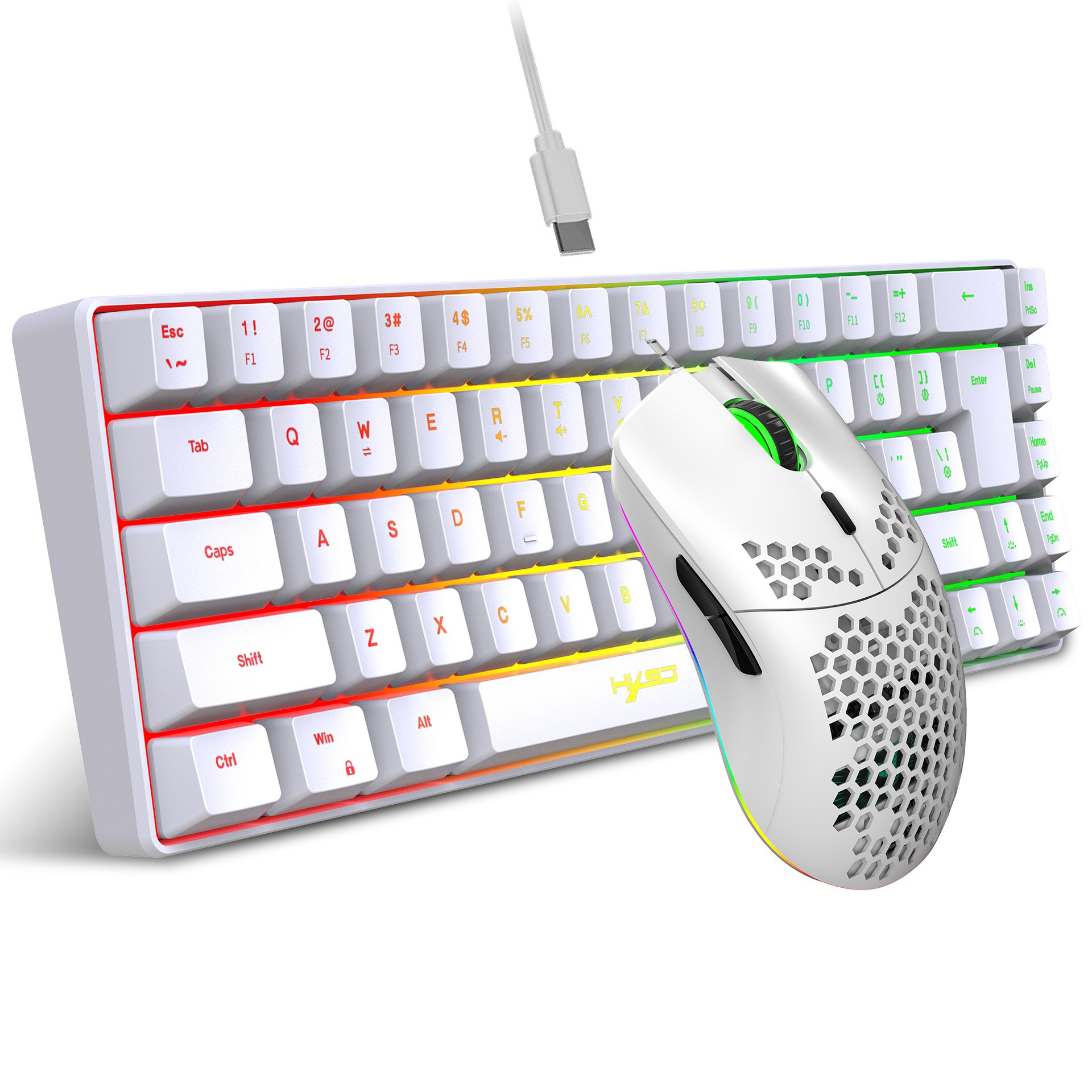Keyboard Mouse Bundle Gaming - คีย์บอร์ดและเมาส์แบบมีสาย 68 ปุ่ม ไฟ RGB 70%