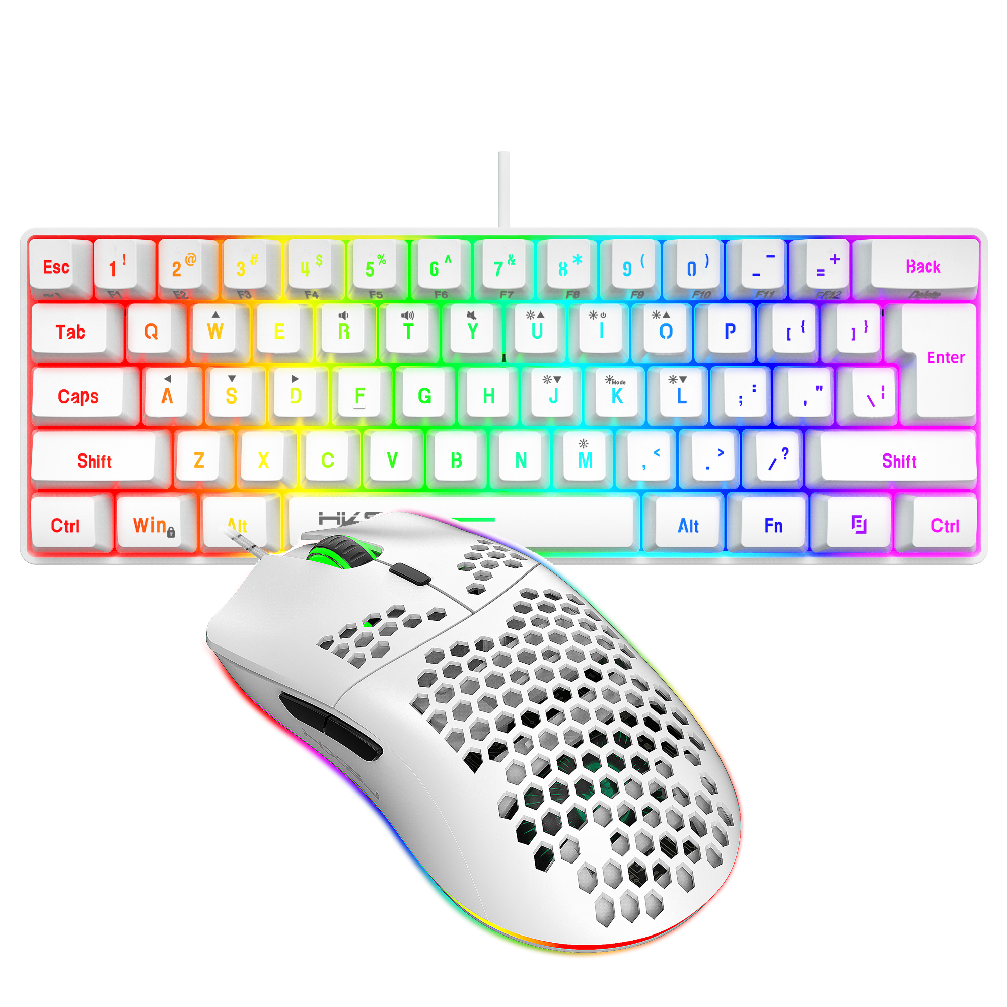 Gaming Keyboard Mouse Wireless - ชุดคีย์บอร์ดและเมาส์เกมมิ่ง HXSJ 61 คีย์ V700 RGB