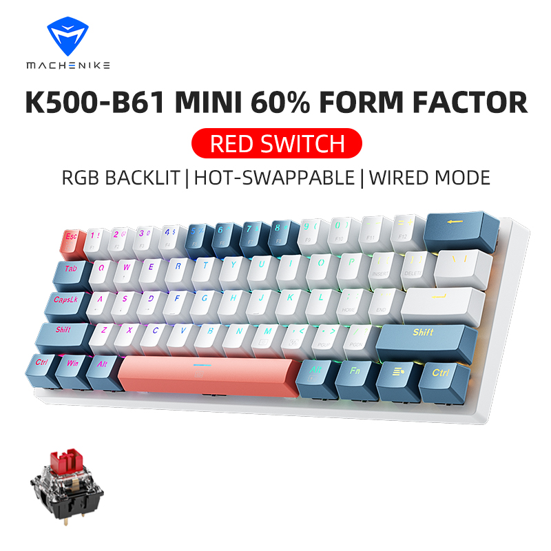 Gaming Keyboard Blue Switches - คีย์บอร์ดกลไกขนาดเล็ก Machenike รุ่น K500-B61 ขนาด 60%