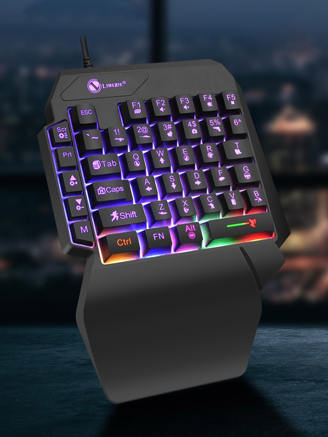Gaming Keyboard 1 Hand - คีย์บอร์ดแบบมีสายเกมแสงมือเดียวแบบกลไก, ตัวละครแกะสลักเรเดียม, ส่วนรองรับมือทางวิศวกรรม