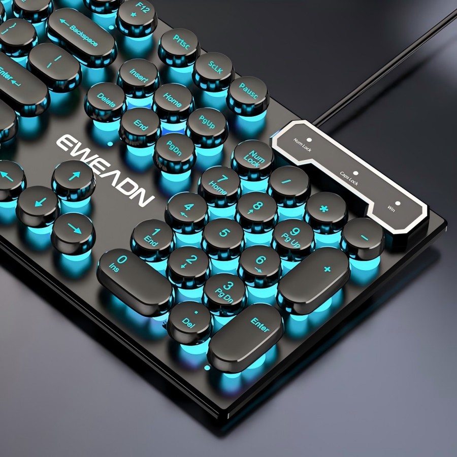 Gaming Keyboard Blue Switches - EWEADN คีย์บอร์ดเกมเครื่องพิมพ์ดีด, 104 คีย์, Retro Punk