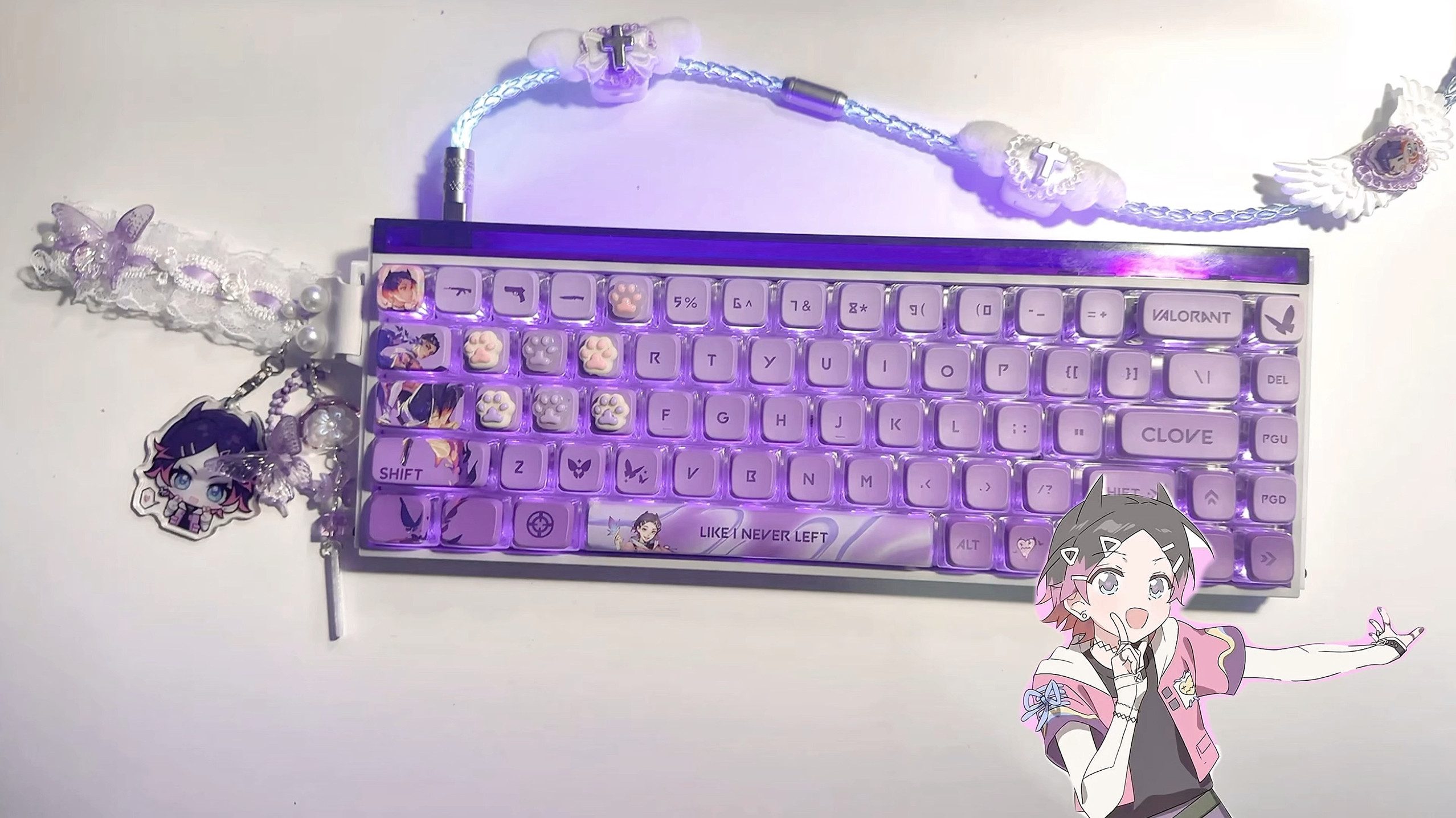 Gaming Keyboard Types - สายเคเบิล Aviator สีชมพู-ฟ้าแบบกำหนดเอง พร้อมไฟเรืองแสง, ความถี่การส่งข้อมูล 8K,