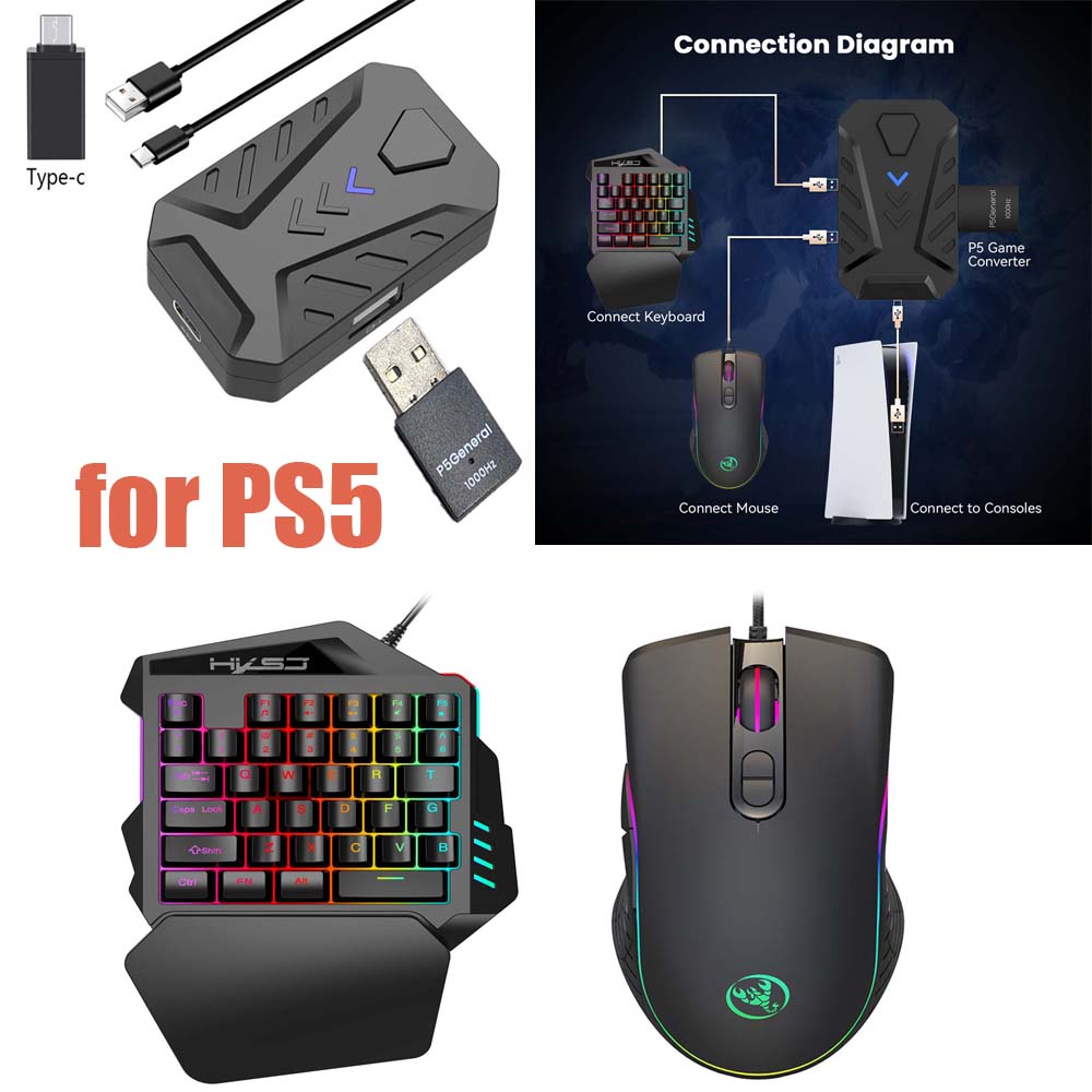 Gaming Keyboard Types - สำหรับ PS5 ชุดคีย์บอร์ดเกมมิ่งพร้อมเมาส์ ตัวแปลง USB Type