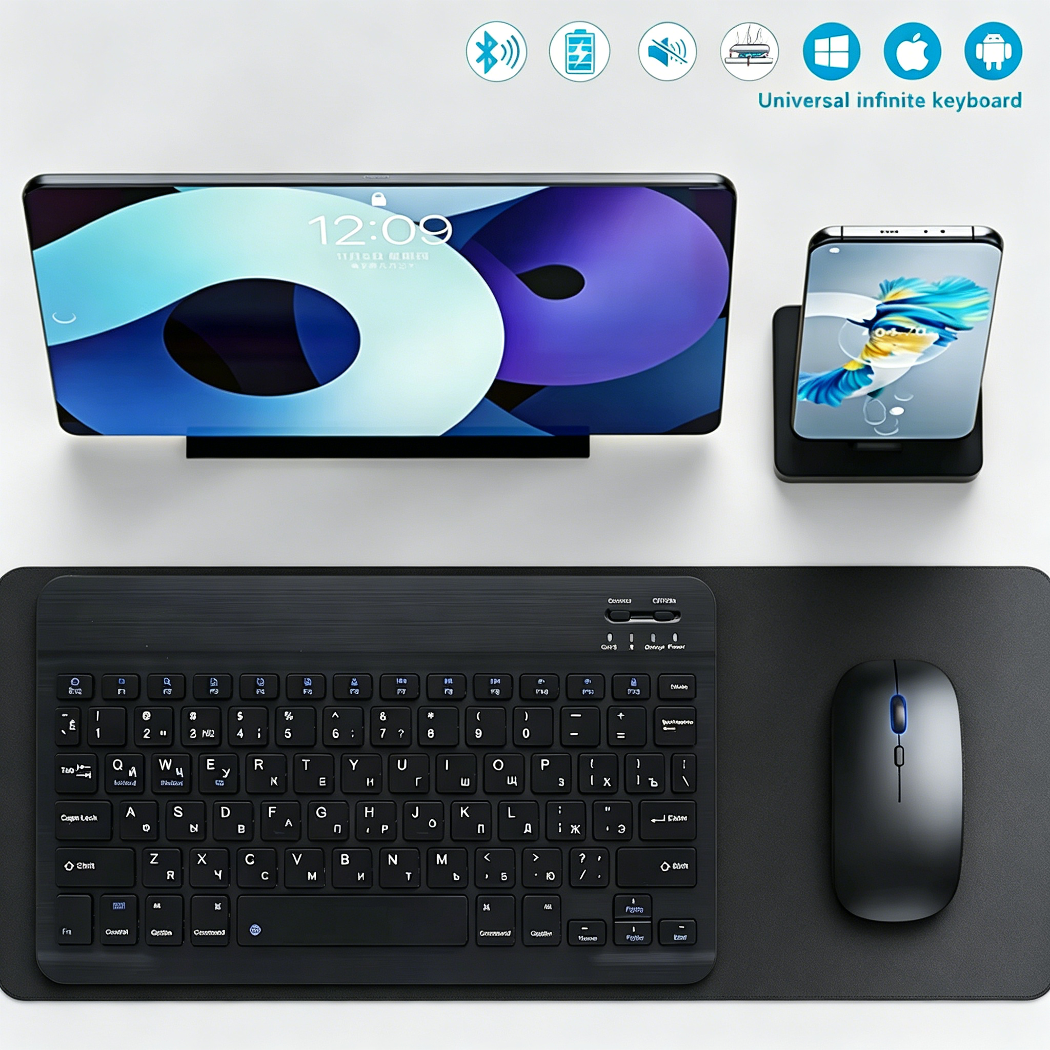 Gaming Keyboard Mechanical Wireless - คีย์บอร์ดไร้สายบลูทูธ คีย์บอร์ดและเมาส์สำหรับโทรศัพท์มือถือ แท็บเล็ต คีย์บอร์ดบลูทูธขนาดเล็กใหม่ อุปกรณ์เสริมไอแพด คีย์บอร์ดขนาด