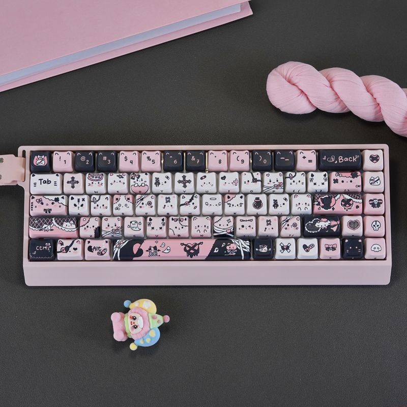 Gaming Keyboard Types - ชุดคีย์แคปคีย์บอร์ดแมคคานิคอลลายแมวน่ารัก ความสูง MOA วัสดุ PBT โทนสีดำชมพู