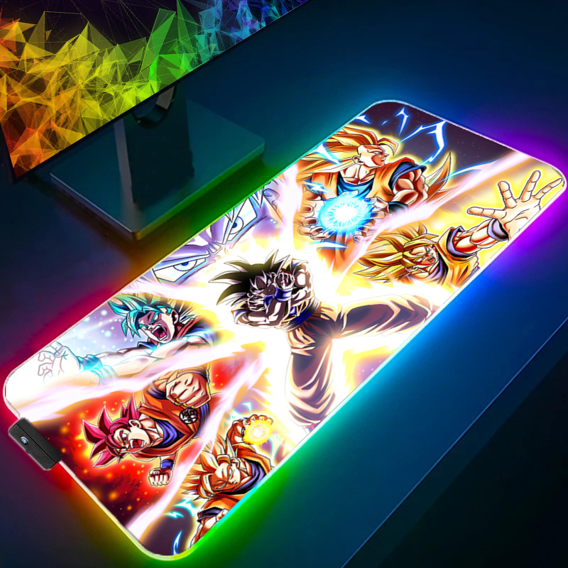 Gaming Keyboard Esports - แผ่นรองเมาส์ LED ดราก้อนบอลคอมพิวเตอร์แล็ปท็อปอะนิเมะคีย์บอร์ด RGB แผ่นรองเม้าส์เกมอะนิเมะแผ่นรองเม้าส์คีย์บอร์ดเกมเมอร์แผ่นรองโต๊ะมีไฟแบ็คไลท์
