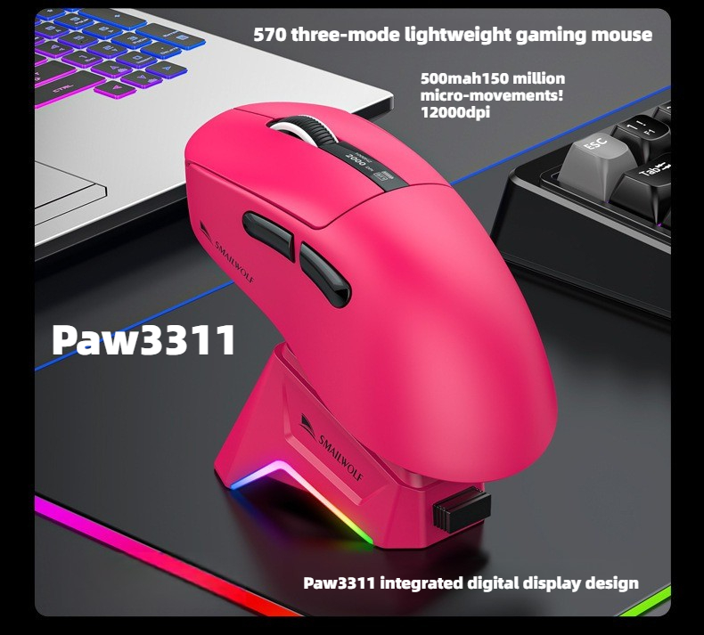 Gaming Keyboard 1 Hand - เมาส์เกมมิ่งไร้สายบลูทูธ RS7, PAW311 57 กรัมน้ำหนักเบาพิเศษ, สวิตช์แบบกลไกสำหรับแท่นชาร์จคีย์บอร์ด