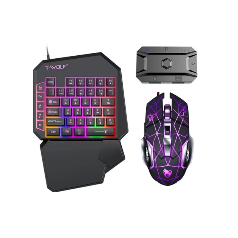 Gaming Keyboard 1 Hand - ชุดคีย์บอร์ดและเมาส์เกมมิ่ง T-Wolf Tf950 5 in 1