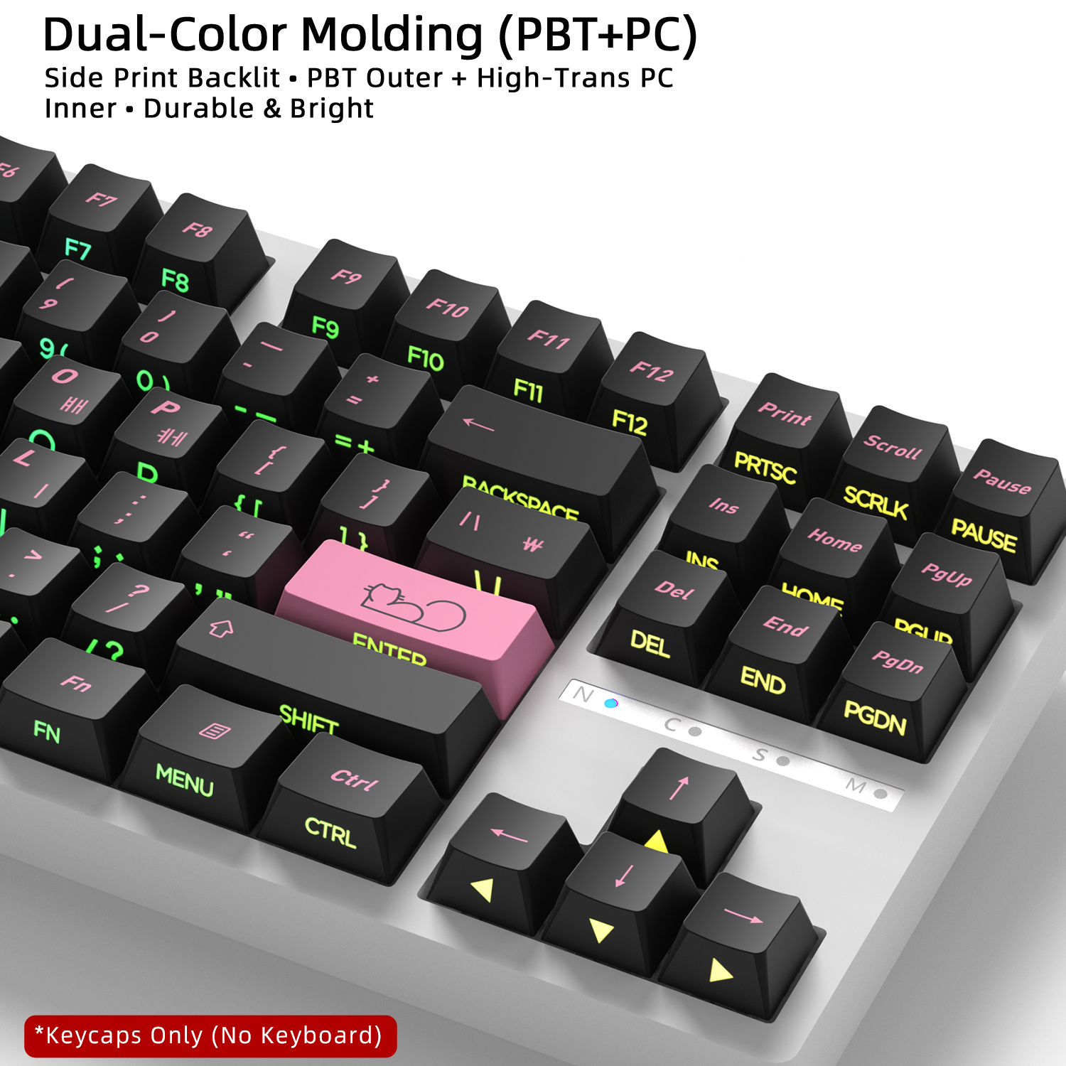 Keyboard Gaming Black - คีย์แคปพิมพ์ลายแมวน่ารักสไตล์เกาหลี สีดำชมพู โปร่งแสง โปรไฟล์เชอร์รี่ สำหรับคีย์บอร์ดเกมมิ่งแบบกลไก 60