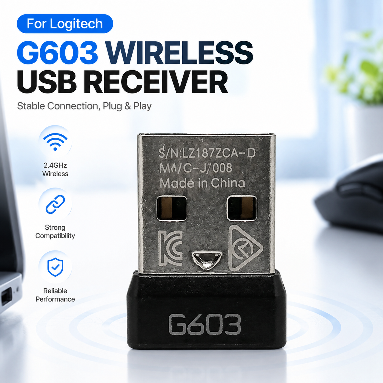 Gaming Keyboard Mouse Wireless - ตัวรับสัญญาณ USB ดองเกิลสำหรับตัวรับสัญญาณเมาส์โลจิเทค G603 -อุปกรณ์เสริมสำหรับเปลี่ยนเมาส์สำหรับเล่นเกมไร้สาย, อะแดปเตอร์ปลั๊กดองเกิล