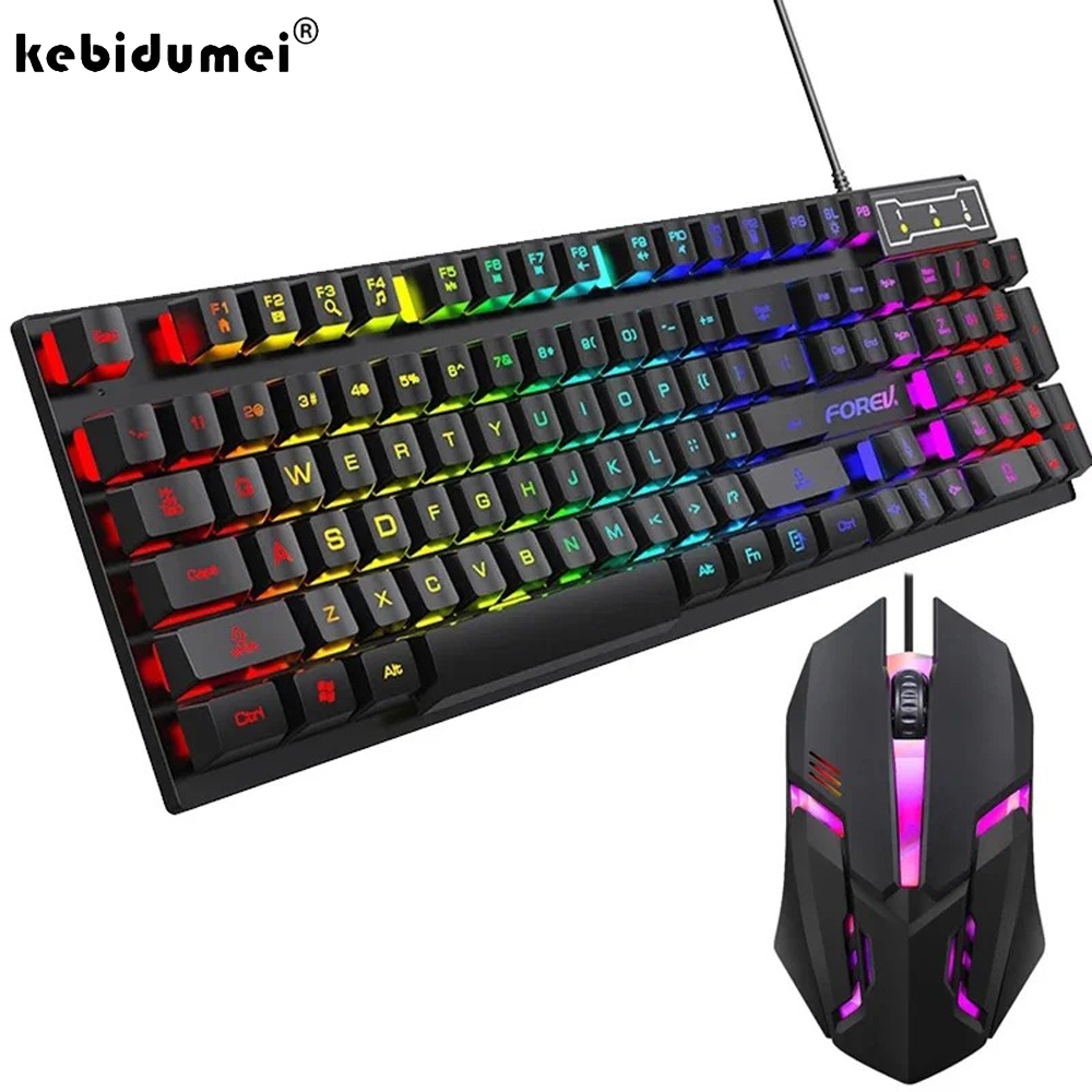 Gaming Keyboard Budget - เคบิดูเมอิ 104 คีย์คีย์บอร์ดแบบมีไฟแบ็คไลท์คีย์บอร์ดเกมแบบมีสายคีย์บอร์ดเรืองแสงและชุดเมาส์สำหรับเกมเมอร์พีซีแล็ปท็อปสำนักงาน