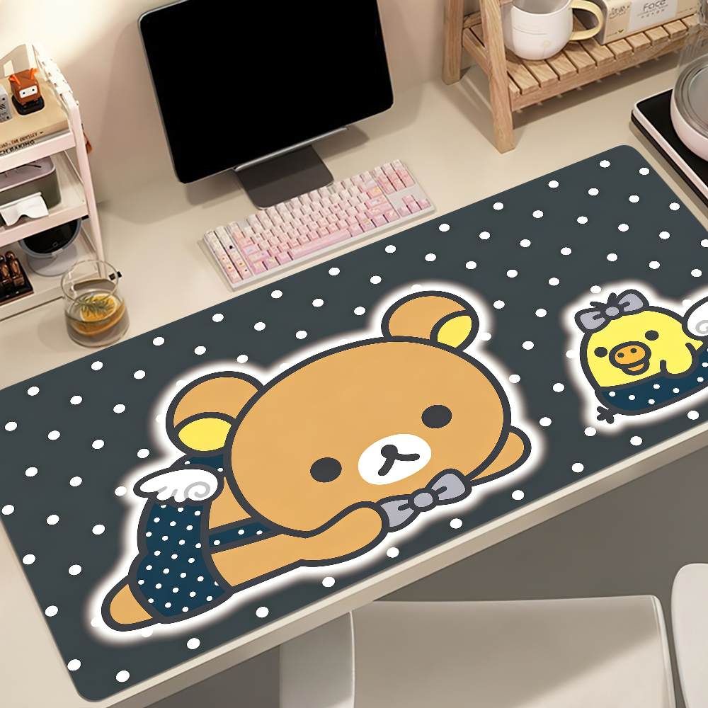 Keyboard Mouse Bundle Gaming - การ์ตูน R-Rilakkuma แผ่นรองเมาส์ขนาดใหญ่น่ารักกันลื่นล็อคเอดจ์เดสก์ท็อปคอมพิวเตอร์แผ่นรองเม้าส์คีย์บอร์ดแผ่นรองเมาส์สำนักงานนักเรียนเกมเมอร์