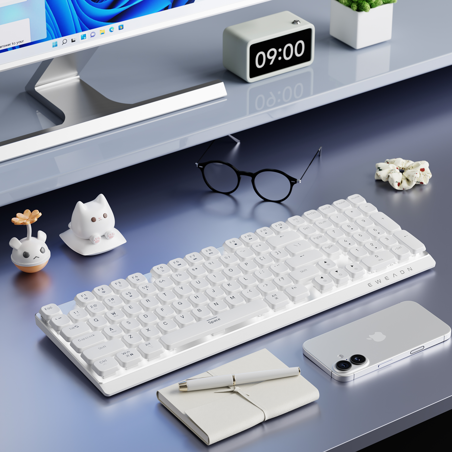 Gaming Keyboard Ergo - EWEADN คีย์บอร์ดเกมกลแบบ Low-Profile ไร้สาย, การออกแบบด้านบนอะลูมิเนียมตามหลักสรีรศาสตร์บางเฉียบพร้อมสวิตช์ที่รวดเร็วสําหรับ eSports,