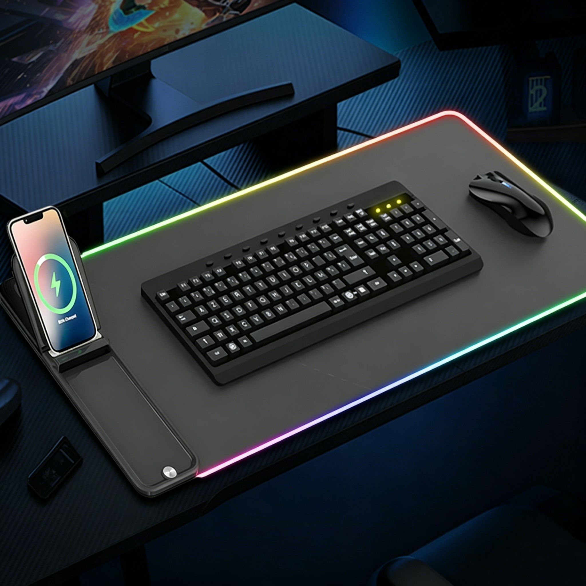 Gaming Keyboard Mouse Wireless - แผ่นรองเมาส์ชาร์จไร้สาย H18 15W ชาร์จเร็ว พับได้อเนกประสงค์ สำหรับสำนักงาน/บ้าน