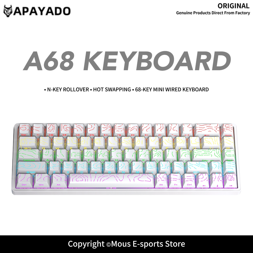 Gaming Keyboard Budget - APAYADO A68 คีย์บอร์ดแบบมีสายแบบถอดเปลี่ยนได้ RGB 68 คีย์คีย์บอร์ดขนาดกะทัดรัดสวิตช์สีน้ำเงินสีแดงอุปกรณ์เสริมสำหรับสำนักงานเกม
