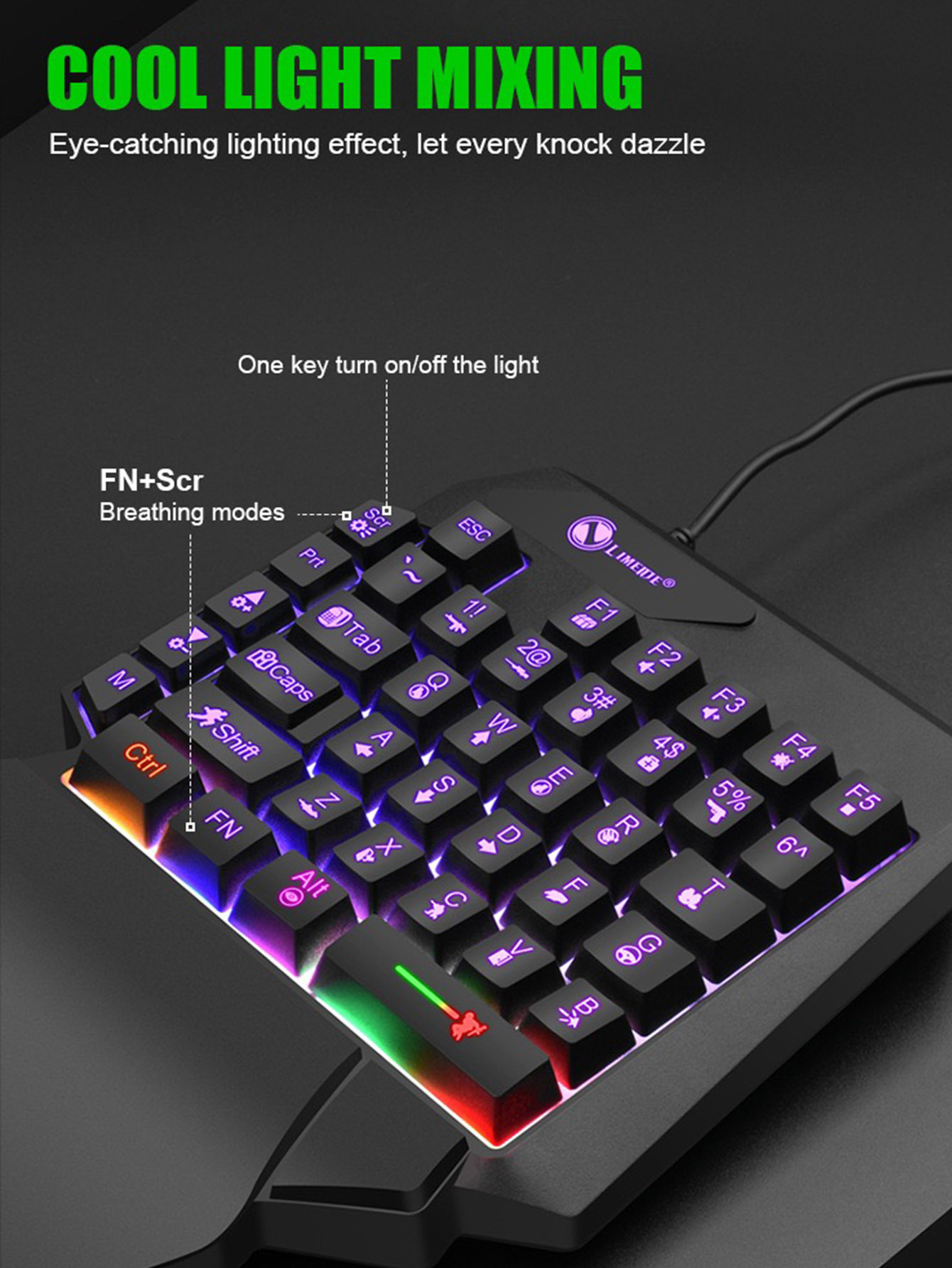 คีย์บอร์ดแบบมีสายเกมแสงมือเดีย - Gaming Keyboard 1 Hand บทวิจารณ์และราคา