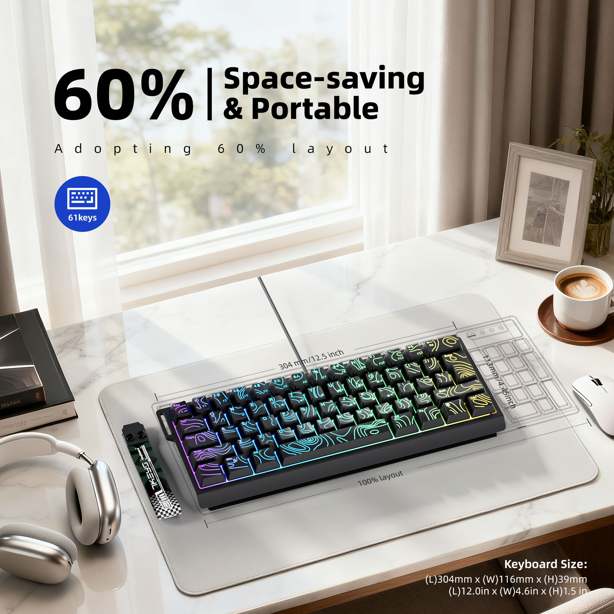 คีย์บอร์ดเกมแบบมีสาย 60%, ไฟแบ - Gaming Keyboard 1 Hand บทวิจารณ์และราคา