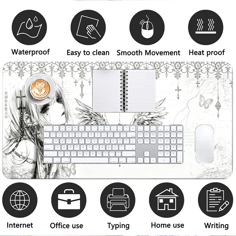 แผ่นรองเมาส์หนังสีดำสีขาวอะนิเ - Gaming Keyboard Esports บทวิจารณ์และราคา