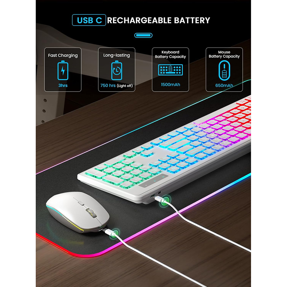 คีย์บอร์ดและเมาส์ไร้สายแบบมีไฟ - Gaming Keyboard Mouse Wireless บทวิจารณ์และราคา