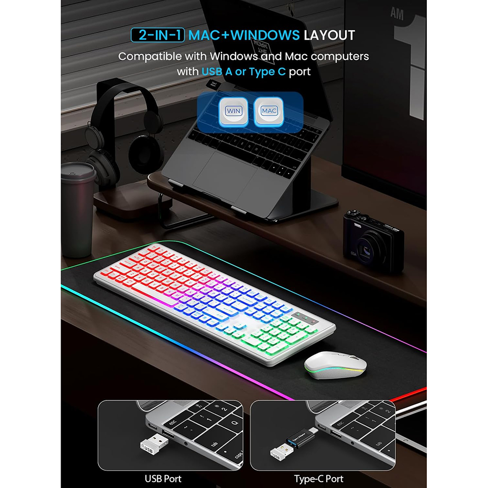 คีย์บอร์ดและเมาส์ไร้สายแบบมีไฟ - Gaming Keyboard Mouse Wireless บทวิจารณ์และราคา